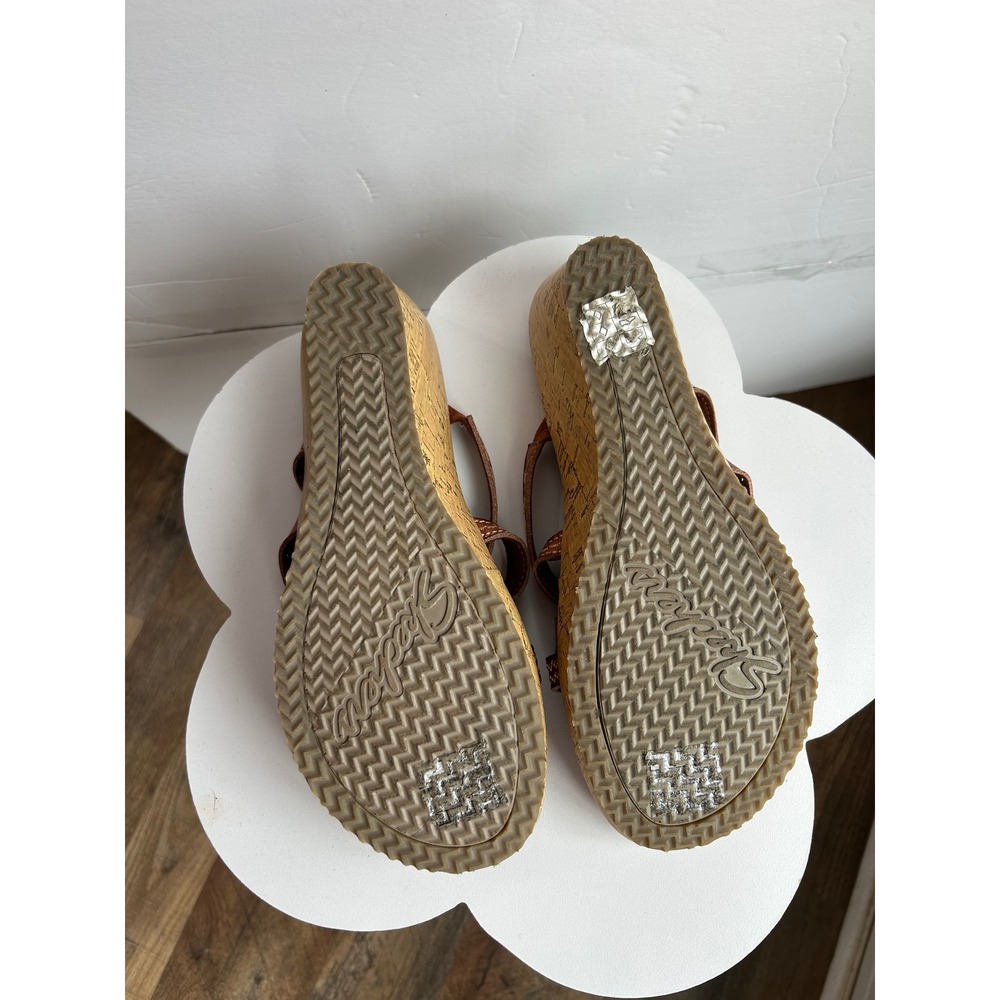 Skechers Cali Luxe Foam Wedge Sandals Brown Boho Laser Cut Floral Slides - Picture 5 of 10